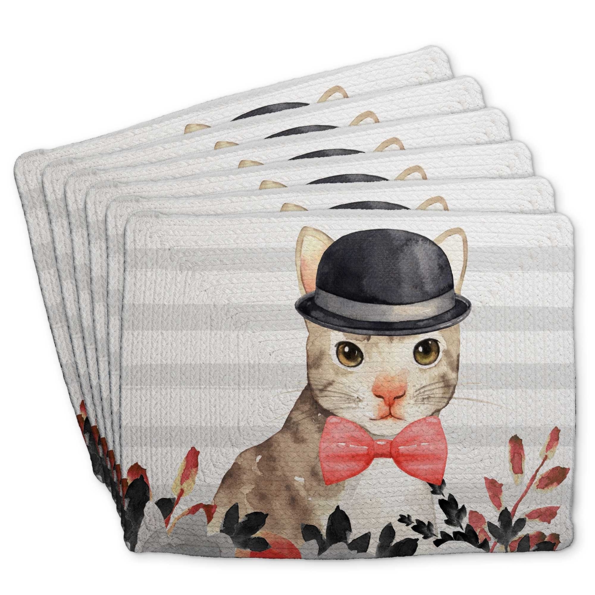 Picture of Begin Home Decor C6BP1418A36XUO 14 x 18 in. Cat Detective - Braided Polyester Placemat for Home Decor - Set of 6