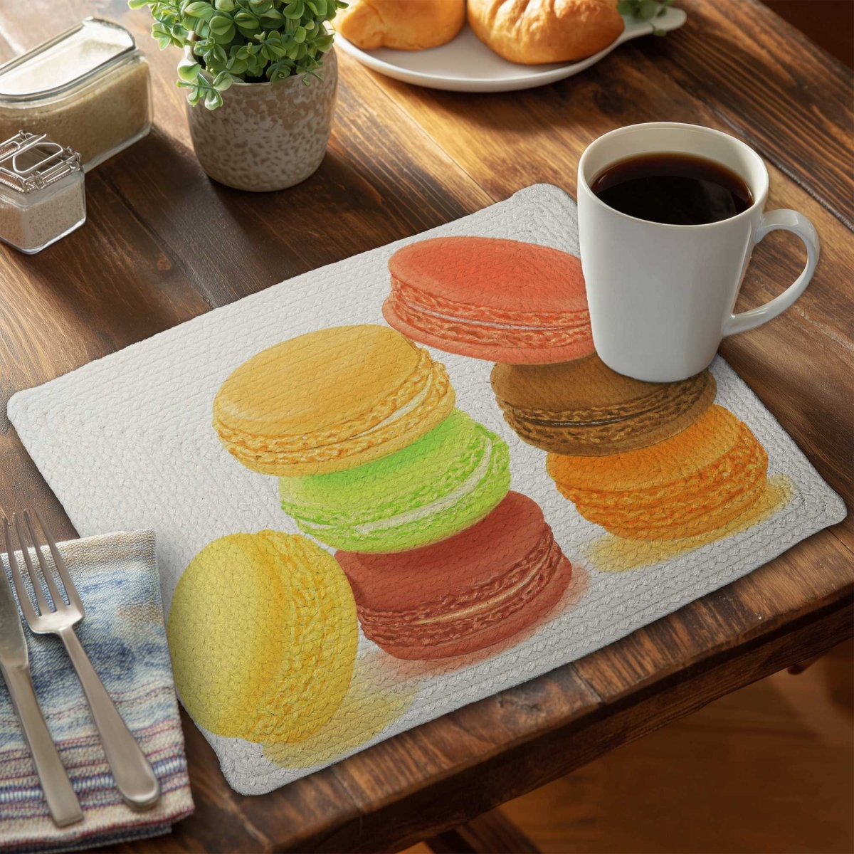 Picture of Begin Home Decor C4BP1418AHE2KZ 14 x 18 in. Delicious Macaroons - Braided Polyester Placemat - Set of 4