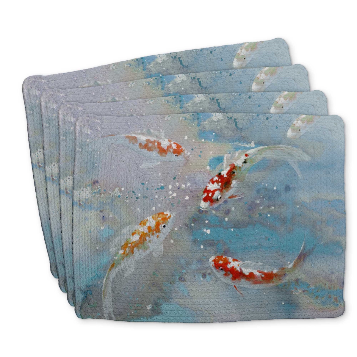 Picture of Begin Home Decor C4BP1418CGQVZO 14 x 18 in. Koi Fish Braided Polyester Placemat - Decor in Blue Water - Set of 4