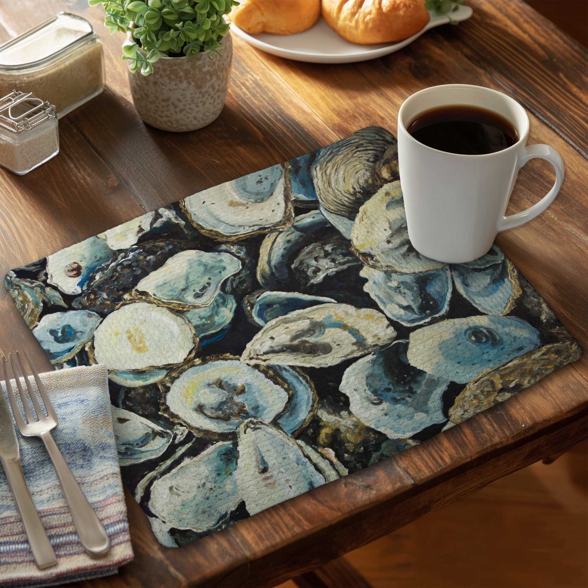 Picture of Begin Home Decor C4BP1418DJEACN 14 x 18 in. Oyster Shells Braided Polyester Placemat - Decor Essentials - Set of 4