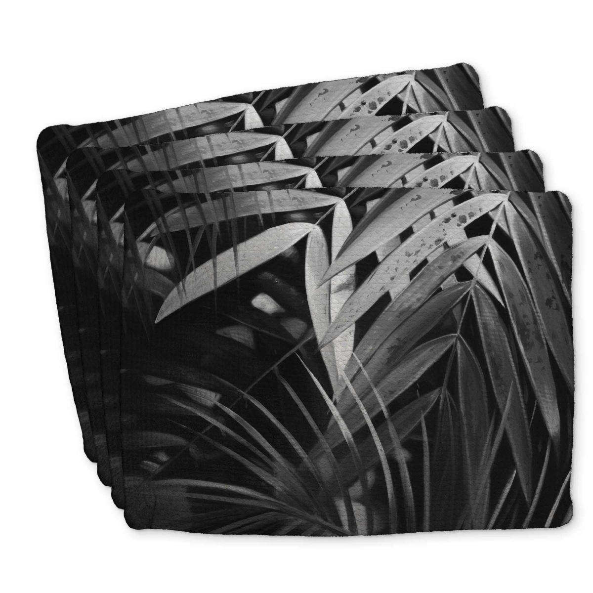Picture of Begin Home Decor C4BP1418HLQA7J 14 x 18 in. Monochrome Tropical Leaves Braided Polyester Placemat - Set of 4