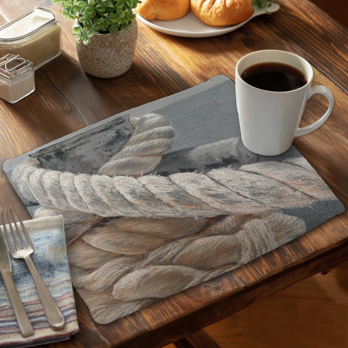 Picture of Begin Home Decor C4BP1418I75W6N 14 x 18 in. Tie-Down Ropes Closeup - Braided Polyester Placemat - Set of 4