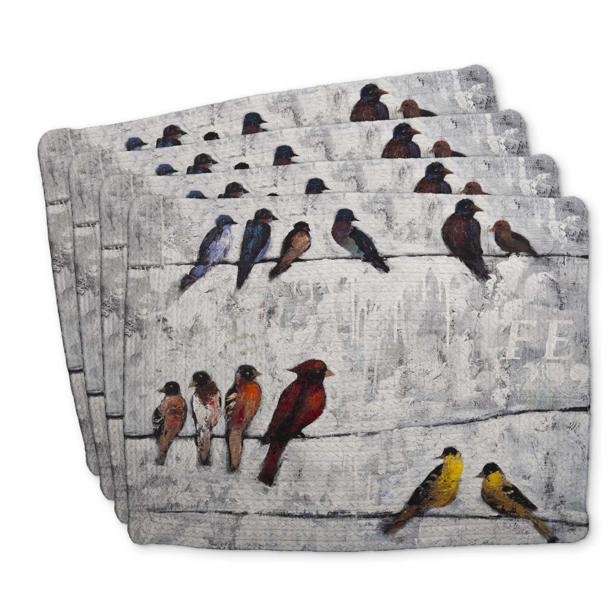 Picture of Begin Home Decor C4BP1418PU64HU 14 x 18 in. Colorful Birds on Branches Braided Polyester Placemat - Set of 4