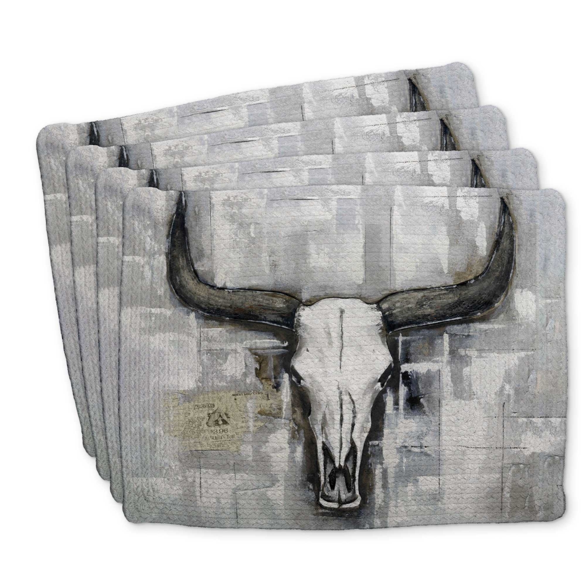 Picture of Begin Home Decor C4BP1418QXJQG5 14 x 18 in. Bull Skull Braided Polyester Placemat - Industrial Decor - Set of 4