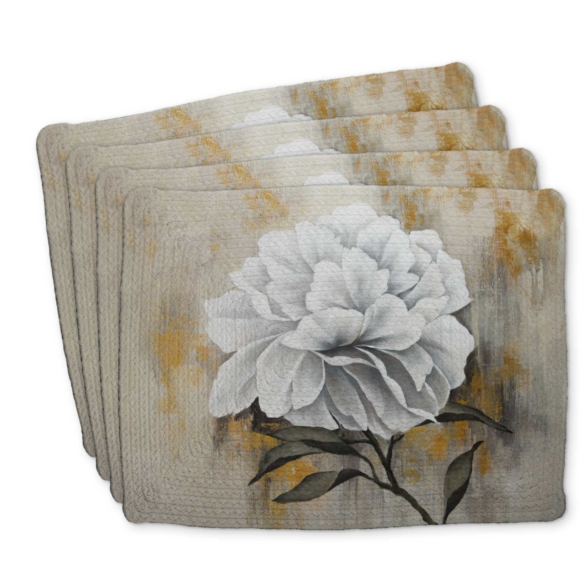 Picture of Begin Home Decor C4BP1418S9C2PE 14 x 18 in. White Peony Braided Polyester Placemat - Home Decor Accent - Set of 4