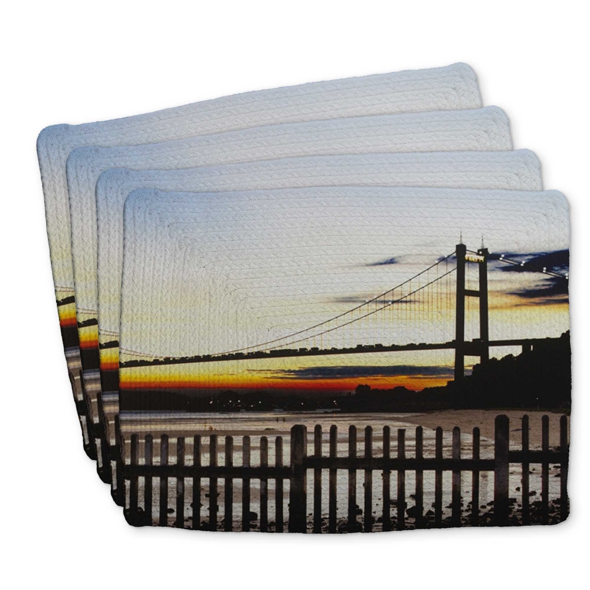 Picture of Begin Home Decor C4BP1418T5CK38 14 x 18 in. Bridge by Sunset - Braided Polyester Placemat for Home Decor - Set of 4