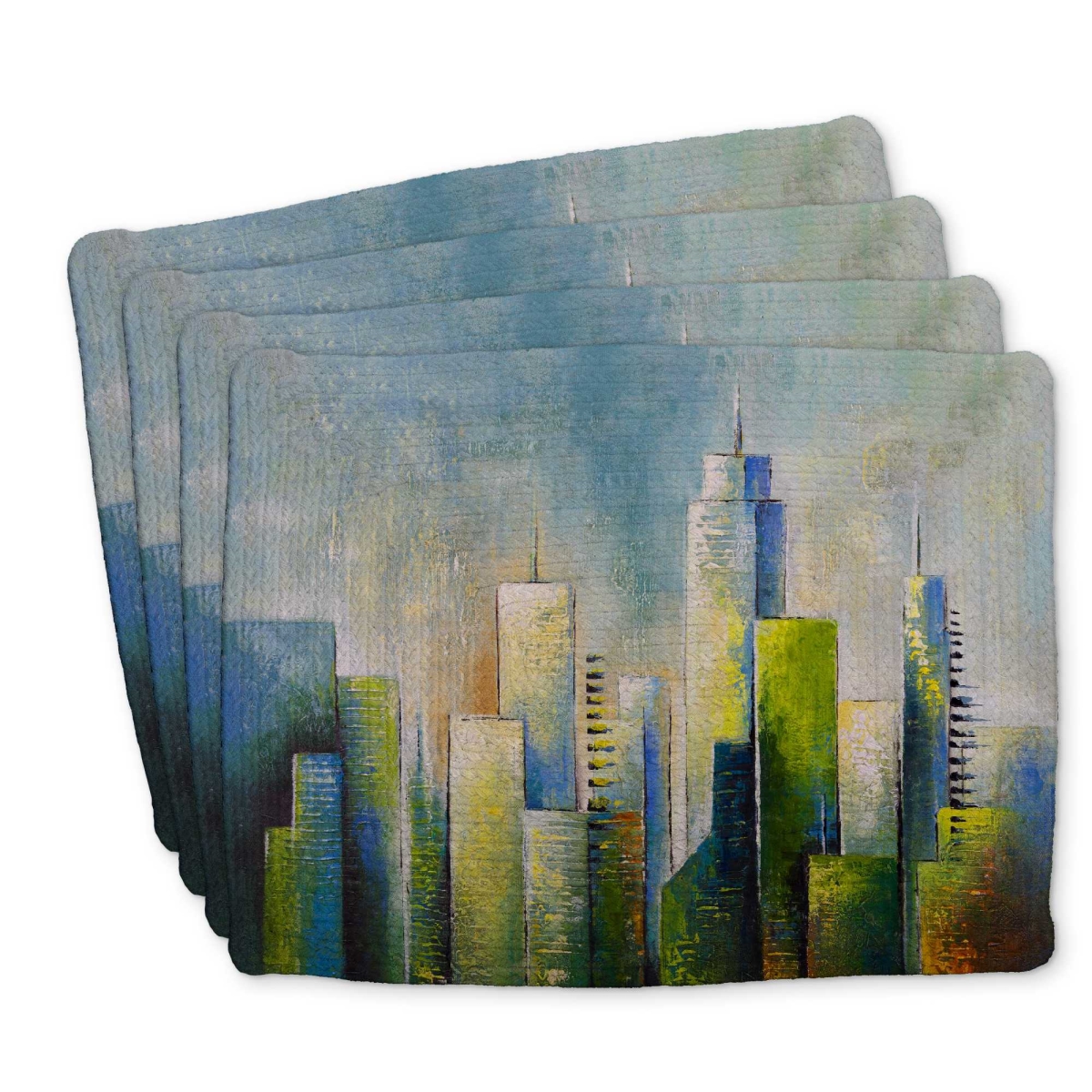 Picture of Begin Home Decor C4BP1418TR9U90 14 x 18 in. Abstract Skyline Braided Polyester Placemat for Home Decor - Set of 4
