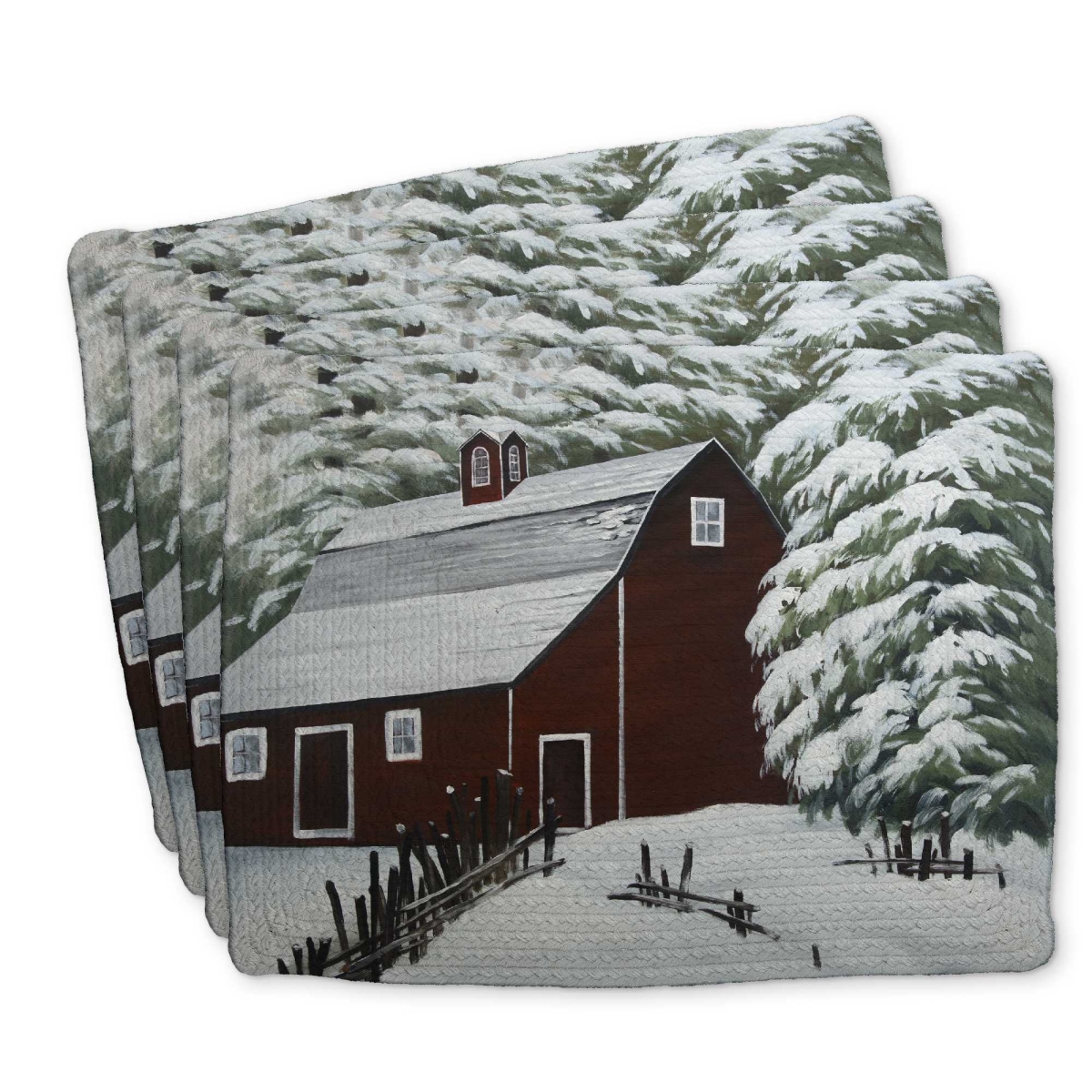 Picture of Begin Home Decor C4BP1418UTHHHD 14 x 18 in. Red Barn in Snow Braided Polyester Placemat - Home Decor - Set of 4