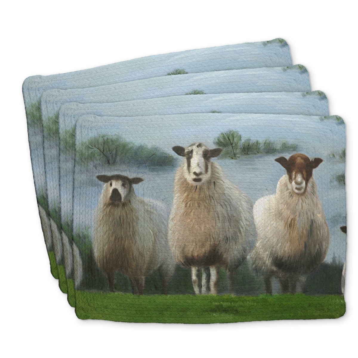 Picture of Begin Home Decor C4BP1418V8BM1F 14 x 18 in. Flock of Sheep Braided Polyester Placemat for Home Decor - Set of 4