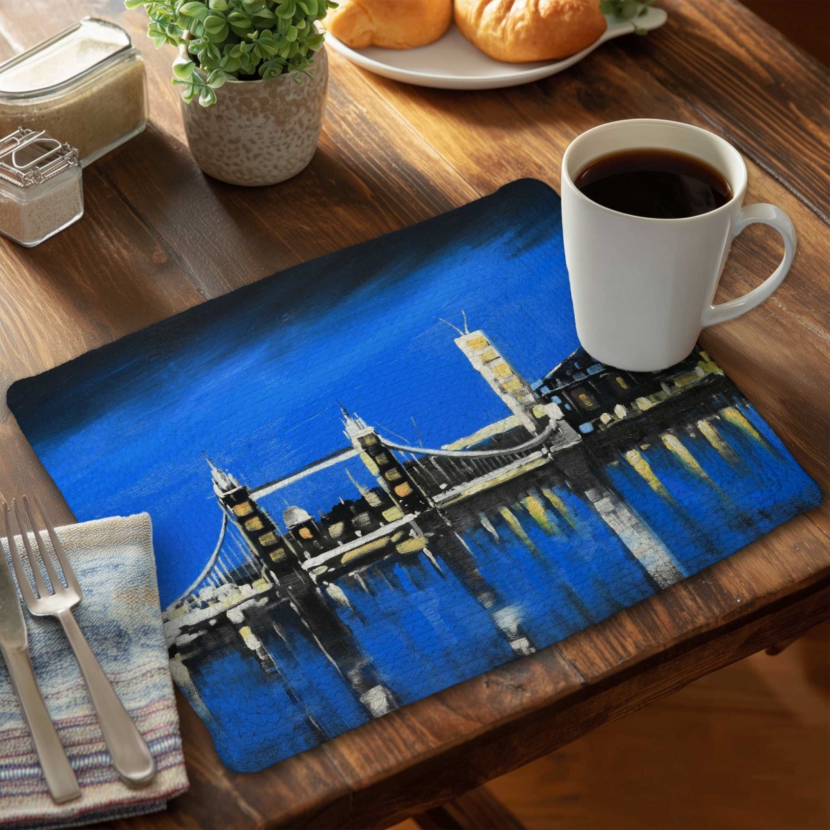 Picture of Begin Home Decor C4BP1418ZF4X30 14 x 18 in. Blue Skyline of London Braided Polyester Placemat - Decor - Set of 4