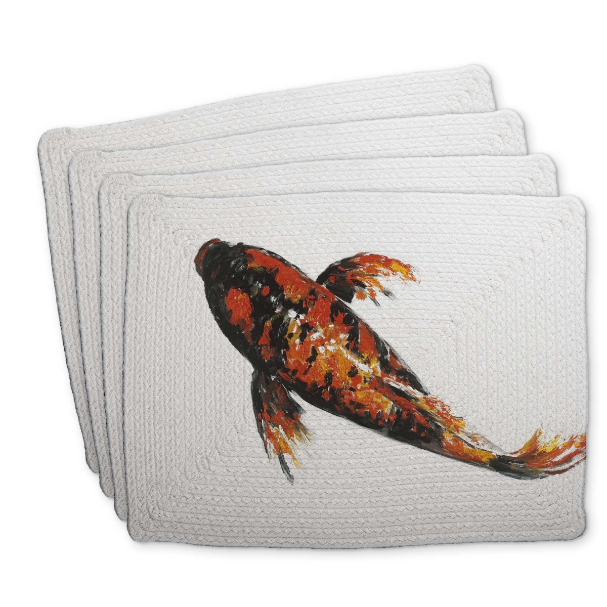 Picture of Begin Home Decor C4BP1418ZH6H1Z 14 x 18 in. Red Butterfly Koi Fish Braided Polyester Placemat - Decor - Set of 4