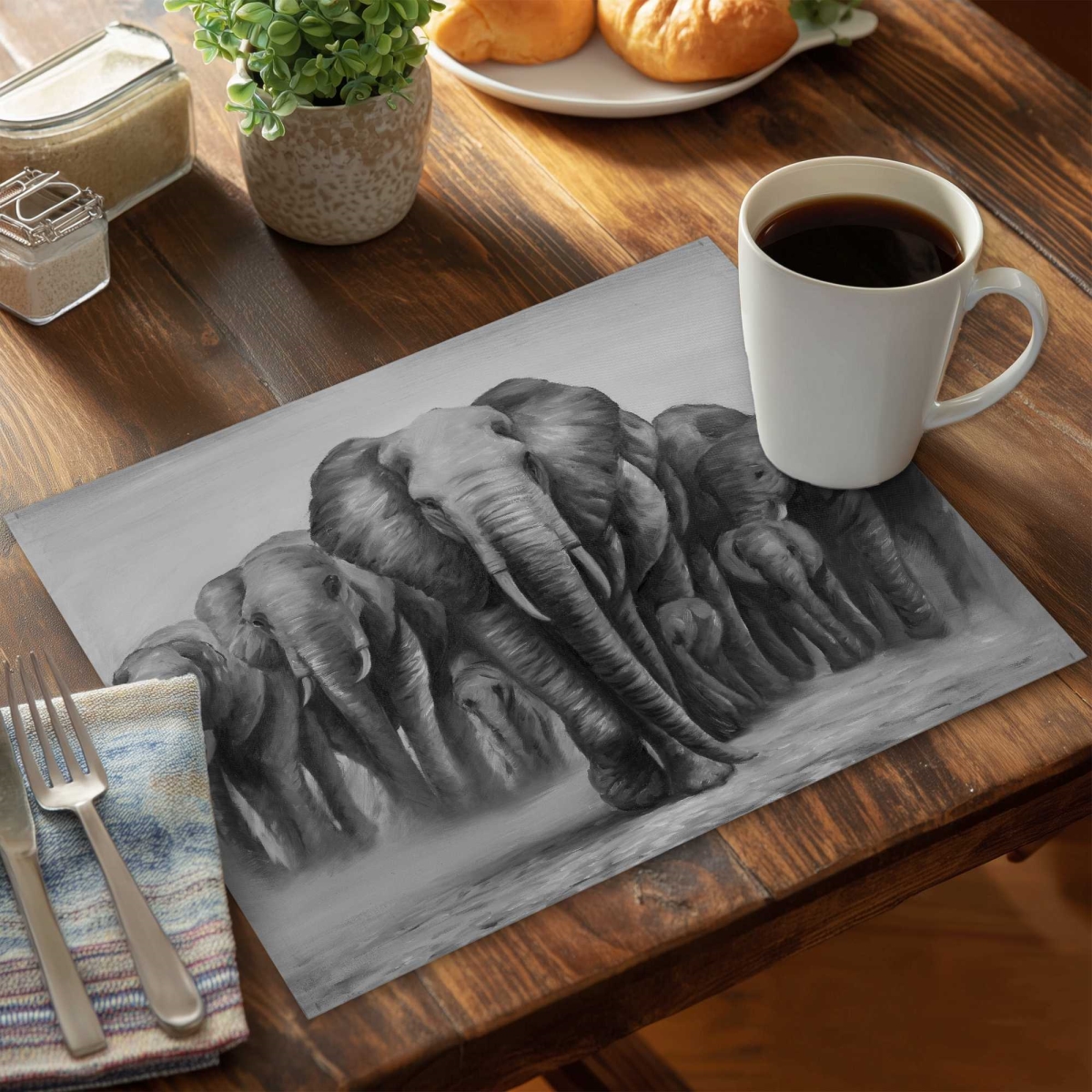 Picture of Begin Home Decor C4PP14189Y9KL6 14 x 18 in. Herd of Elephants Polyester Placemat - Stylish - Set of 4