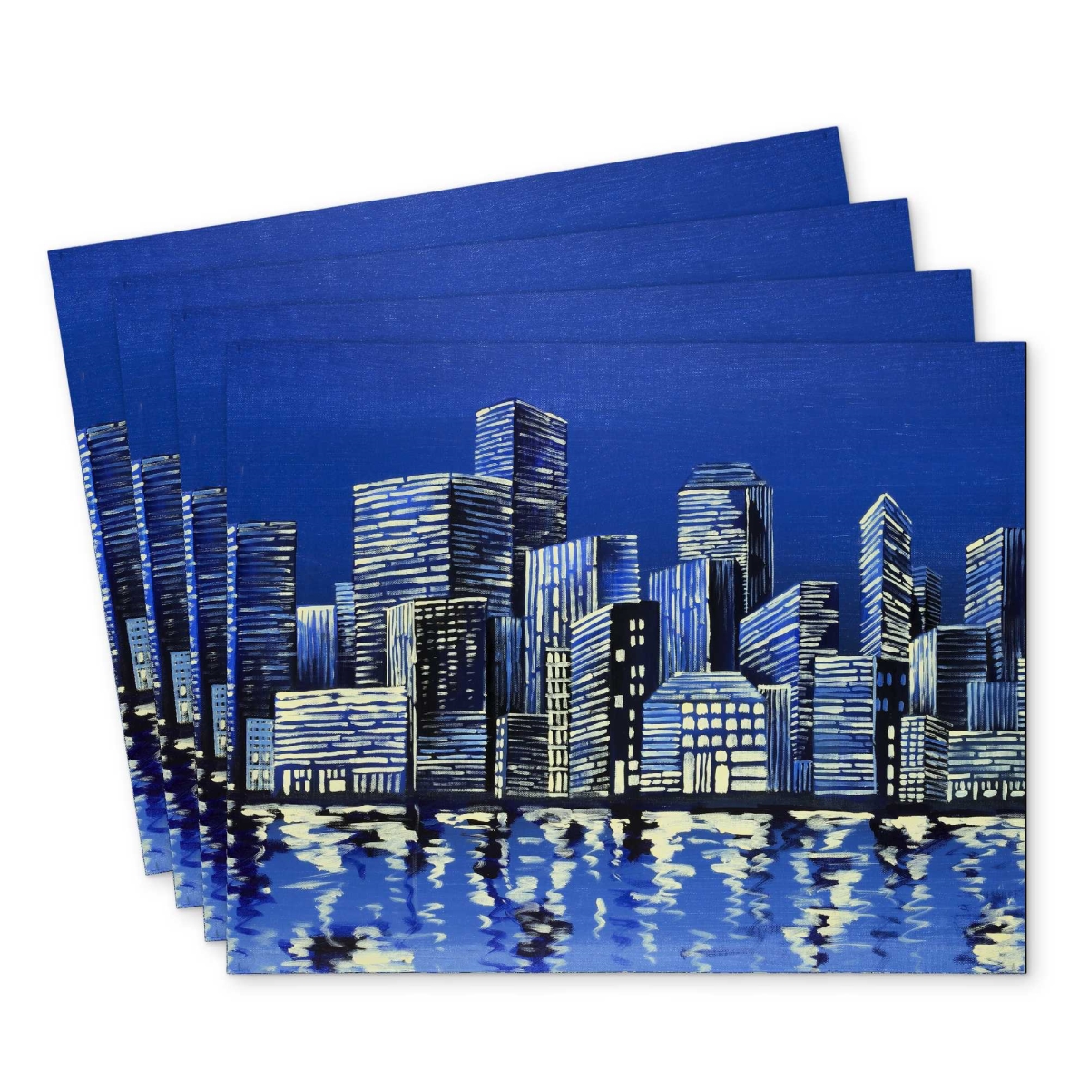 Picture of Begin Home Decor C4PP1418BZYM01 14 x 18 in. City in Blue Polyester Placemat - Elegant Home Decor Accent - Set of 4
