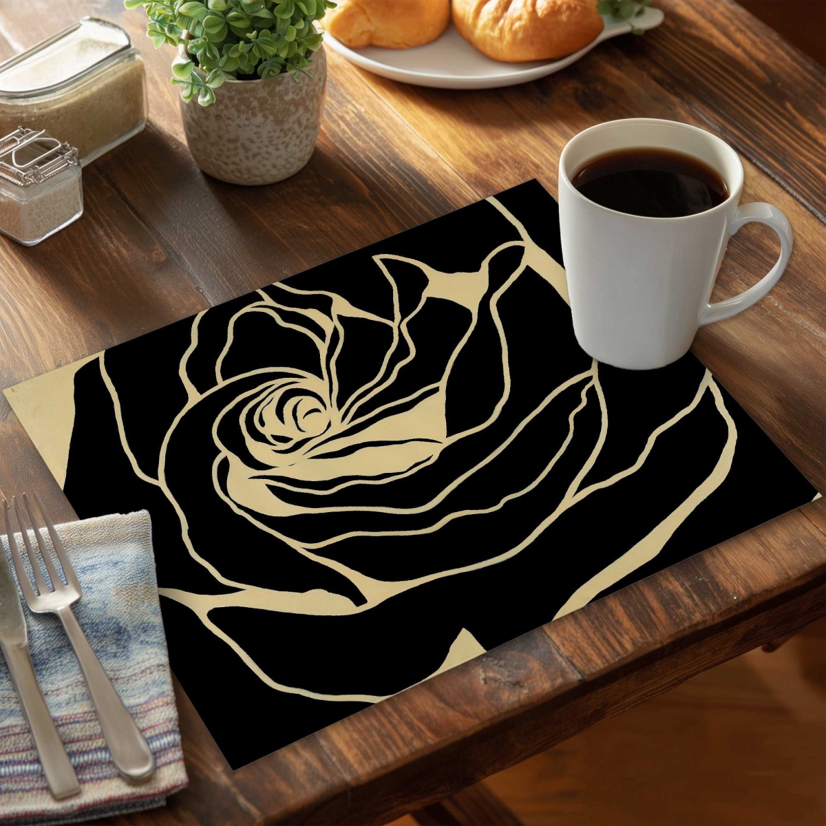 Picture of Begin Home Decor C4PP1418D3MUN0 14 x 18 in. Silhouette of a Rose - Polyester Placemat for Home Decor - Set of 4