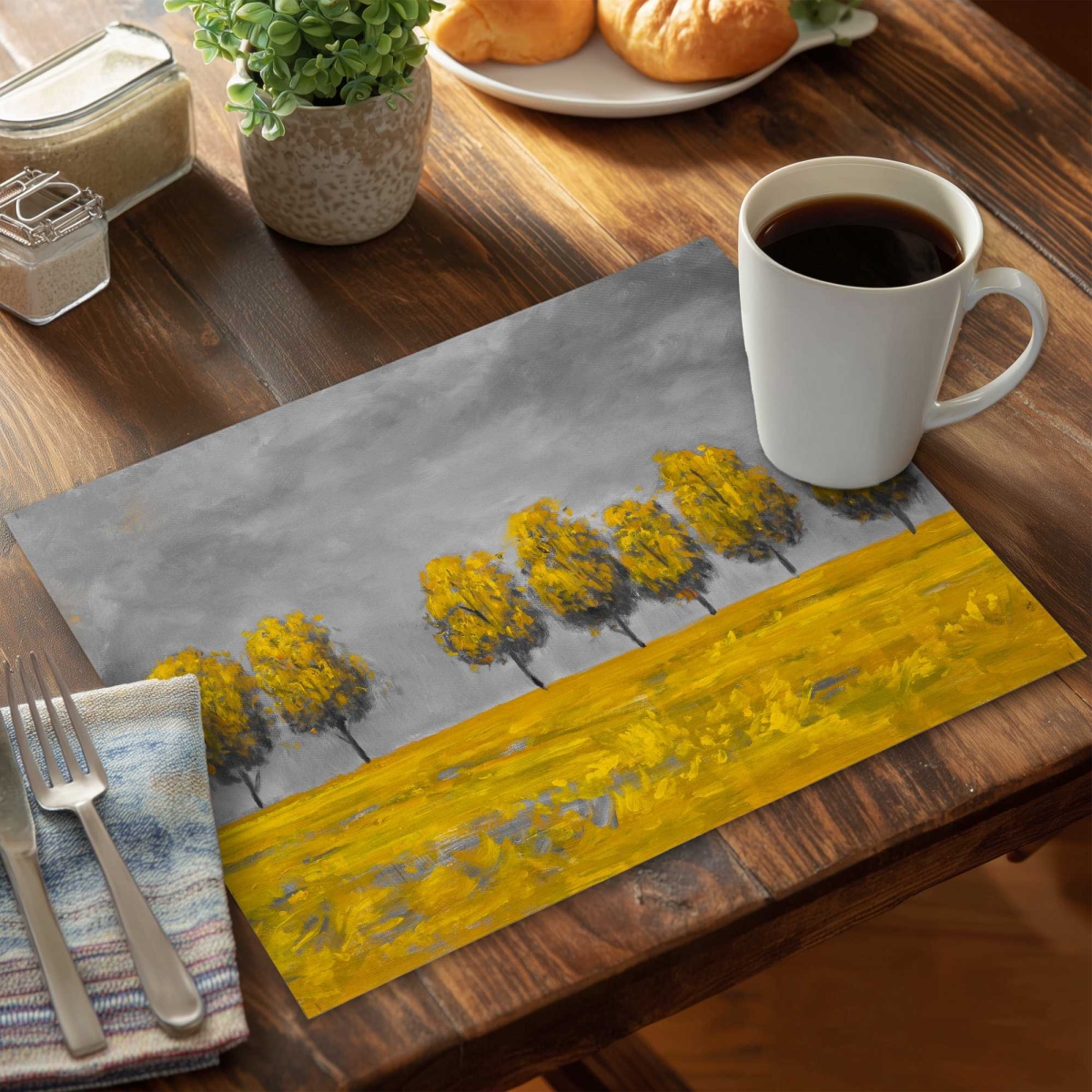 Picture of Begin Home Decor C4PP1418GTUSQK 14 x 18 in. Trees in A Field Polyester Placemat - Stylish Home Decor - Set of 4