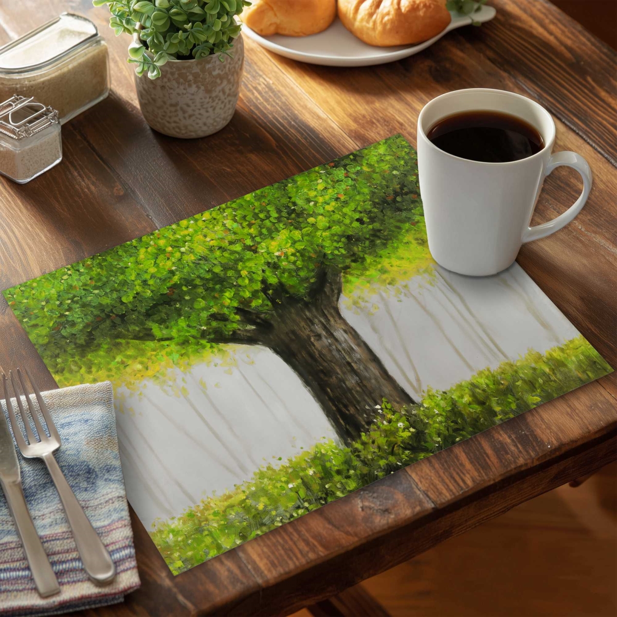 Picture of Begin Home Decor C4PP1418H4YTXS 14 x 18 in. Big Green Tree Polyester Placemat - Stylish Home Decor - Set of 4