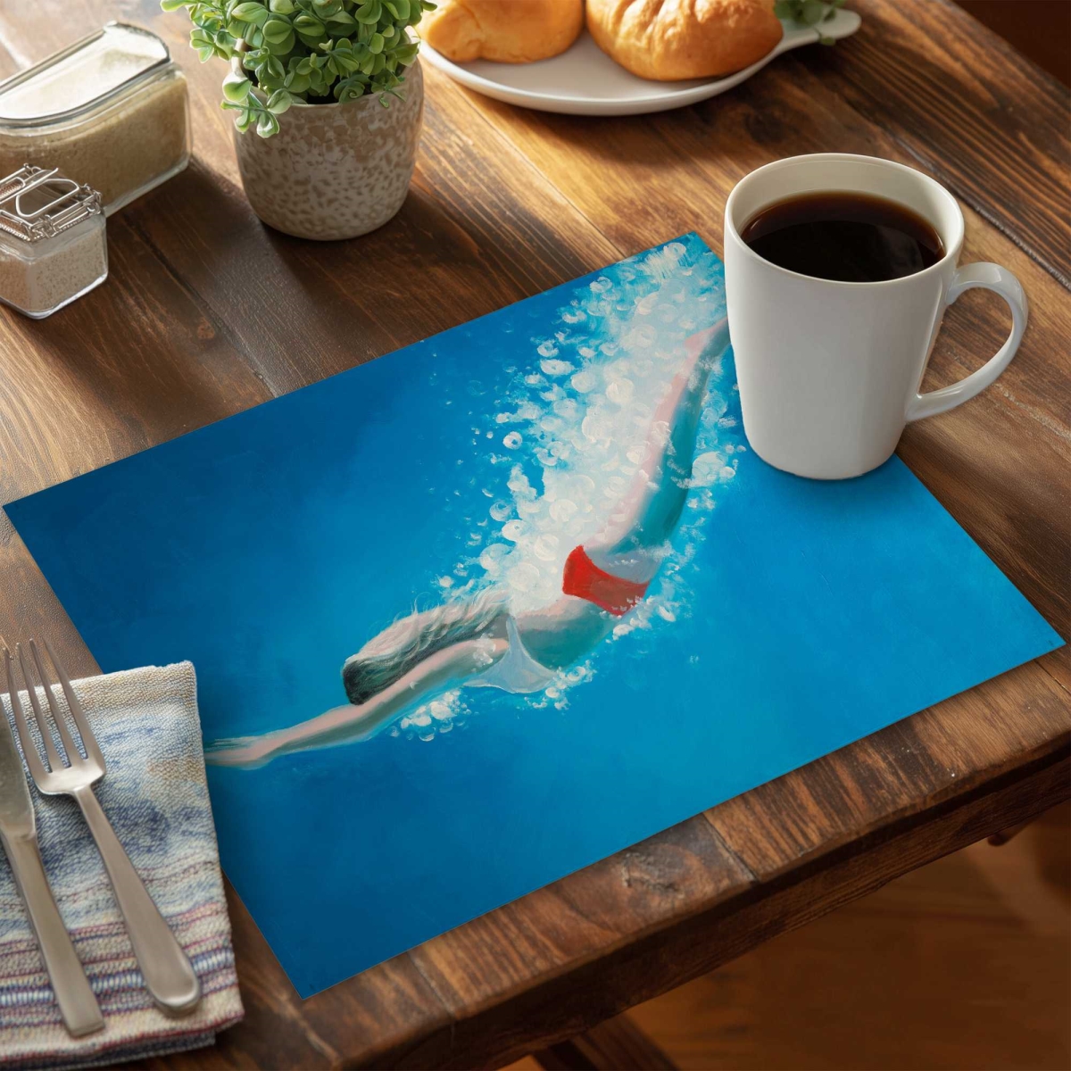 Picture of Begin Home Decor C4PP1418I8ES03 14 x 18 in. Diving Jump Polyester Placemat for Stylish Home Decor - Set of 4