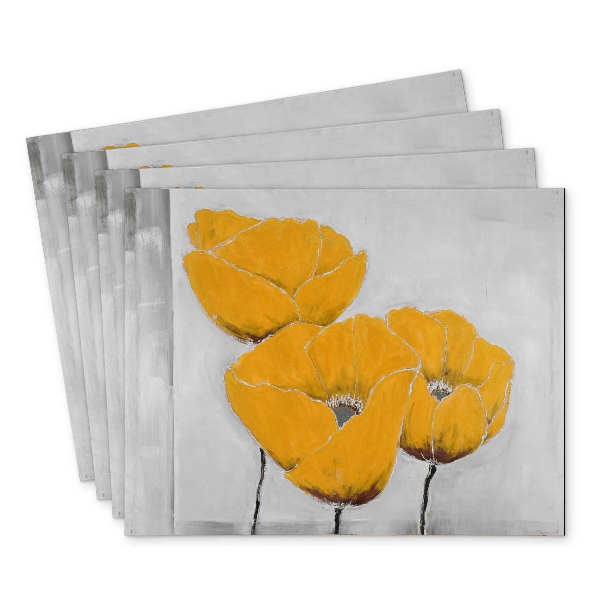 Picture of Begin Home Decor C4PP1418LGNU8J 14 x 18 in. Three Yellow Flowers Polyester Placemat - Home Decor Accent - Set of 4
