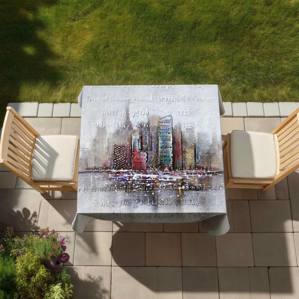 Picture of Begin Home Decor C1TC58587KR1NB 58 x 58 in. Cityscape Typography Relief Tablecloth - Gray Indoor & Outdoor