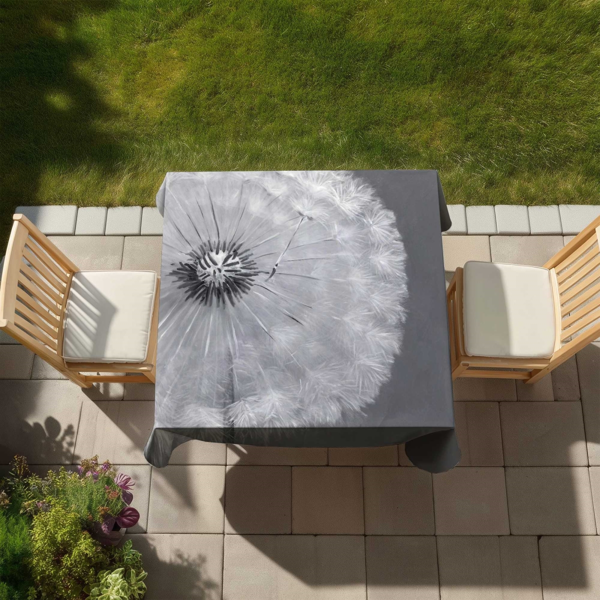 Picture of Begin Home Decor C1TC58587M30HJ 58 x 58 in. Dandelion Puff Ball Tablecloth - Botanical White Decor