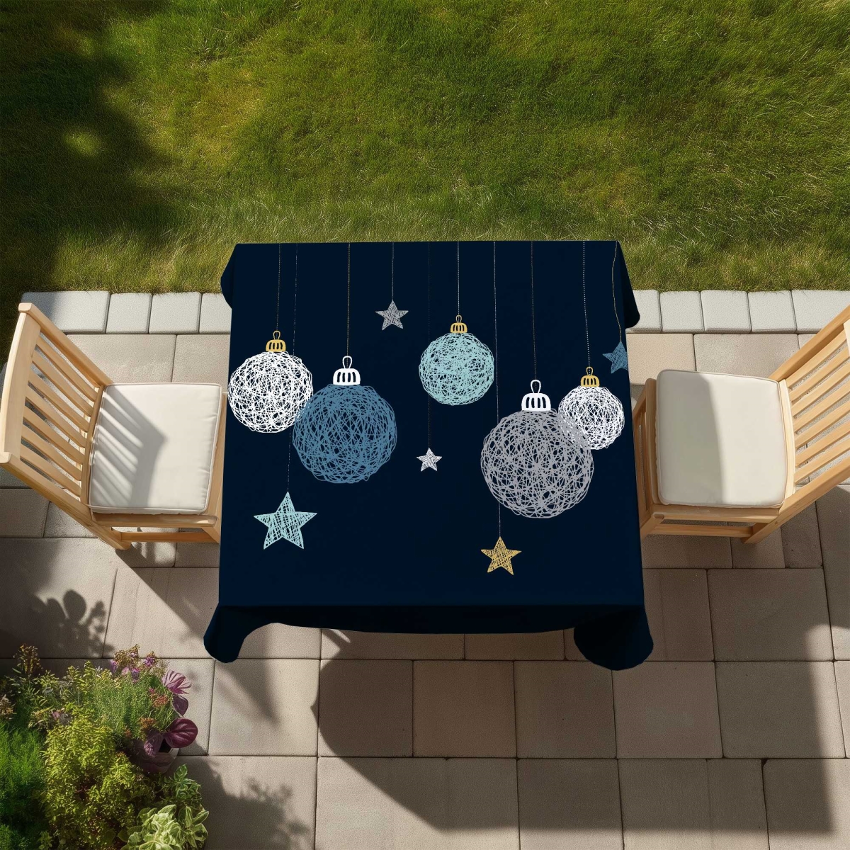 Picture of Begin Home Decor C1TC5858ACOQ6T 58 x 58 in. Christmas Ball Vector Tablecloth - Indoor & Outdoor Decor