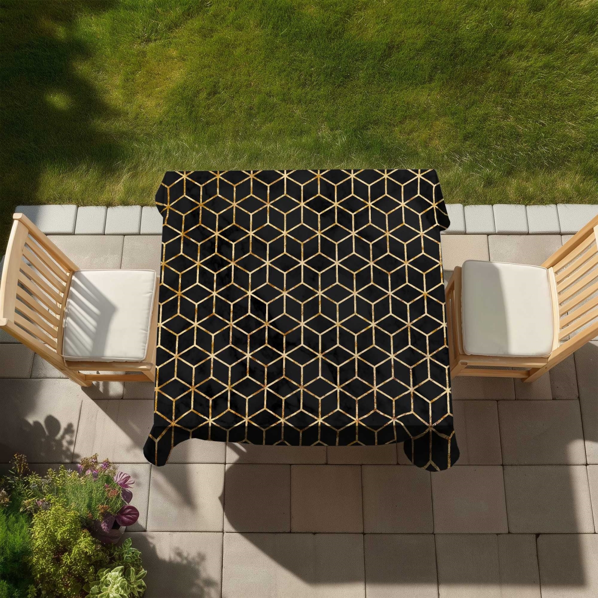 Picture of Begin Home Decor C1TC5858ANMAGH 58 x 58 in. Symmetry Gold Pattern Tablecloth - Indoor & Outdoor Home Decor