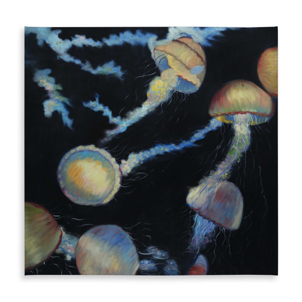 Picture of Begin Home Decor C1TC5858EE24O1 58 x 58 in. Colorful Jellyfishes in the Dark - Tablecloth for Home Decor