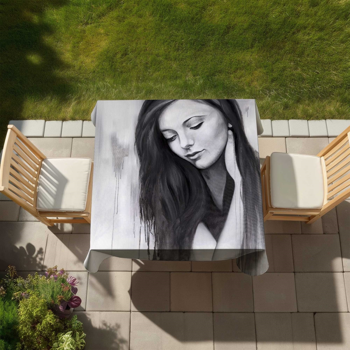 Picture of Begin Home Decor C1TC5858K4ETS7 58 x 58 in. Realistic Woman Portrait Tablecloth - Figurative Beauty