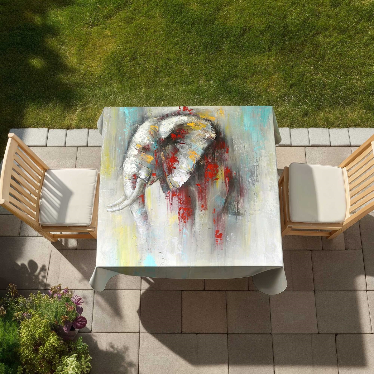 Picture of Begin Home Decor C1TC5858OXT1T1 58 x 58 in. Abstract Paint Splash Elephant Tablecloth - Home Decor