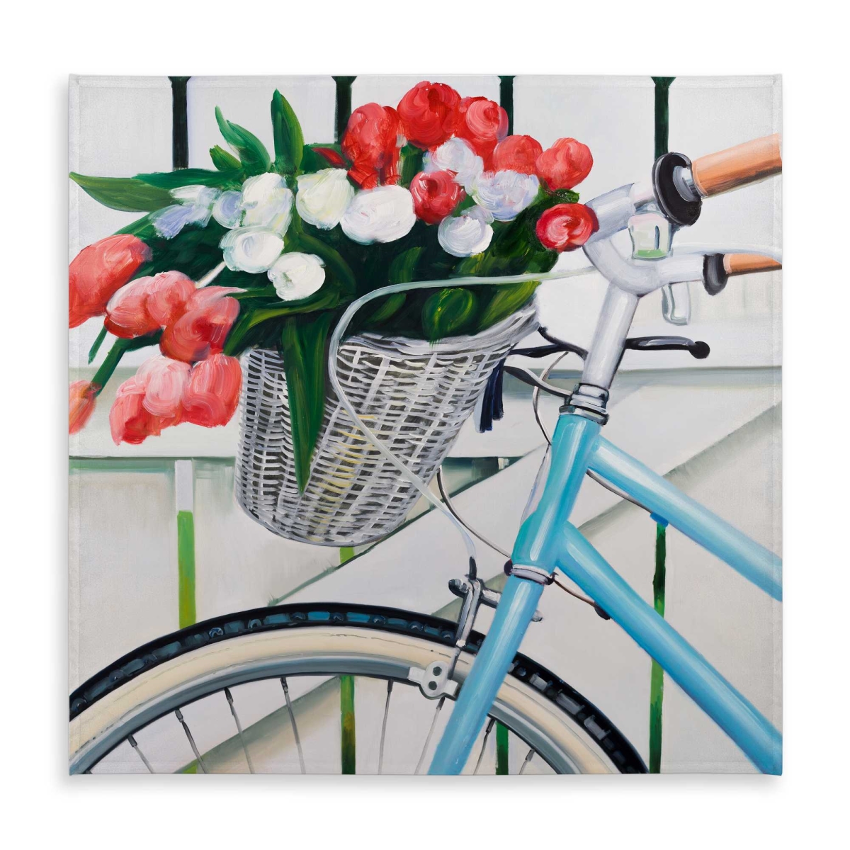 Picture of Begin Home Decor C1TC5858T94WWO 58 x 58 in. Bicycle with Tulips Tablecloth - Farmhouse Indoor & Outdoor
