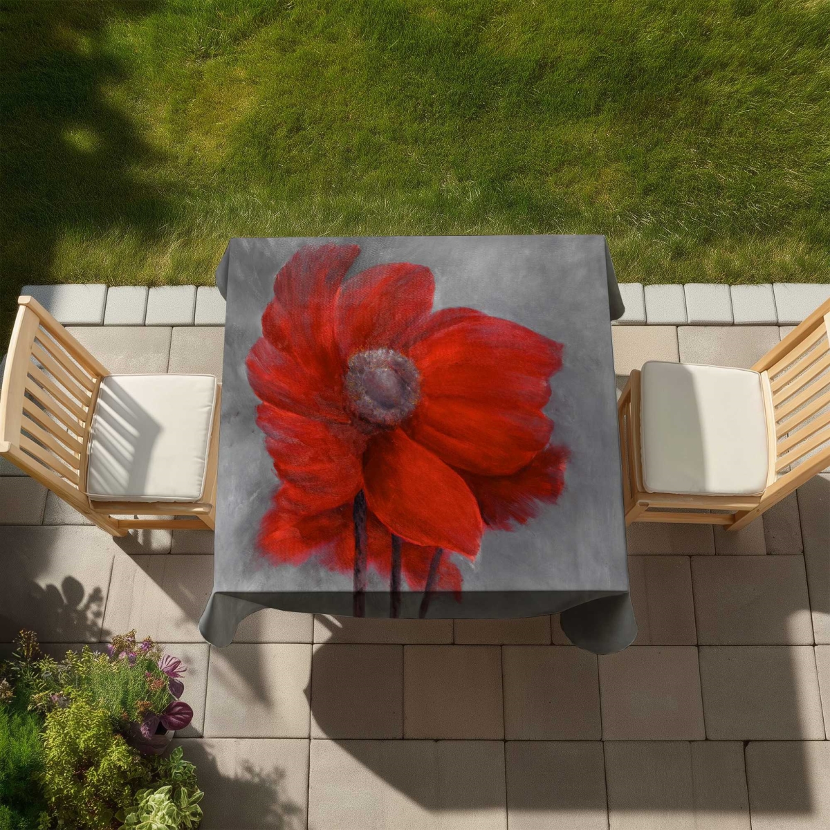 Picture of Begin Home Decor C1TC5858UOHXHP 58 x 58 in. Red Flower in the Wind - Floral Tablecloth for Home Decor