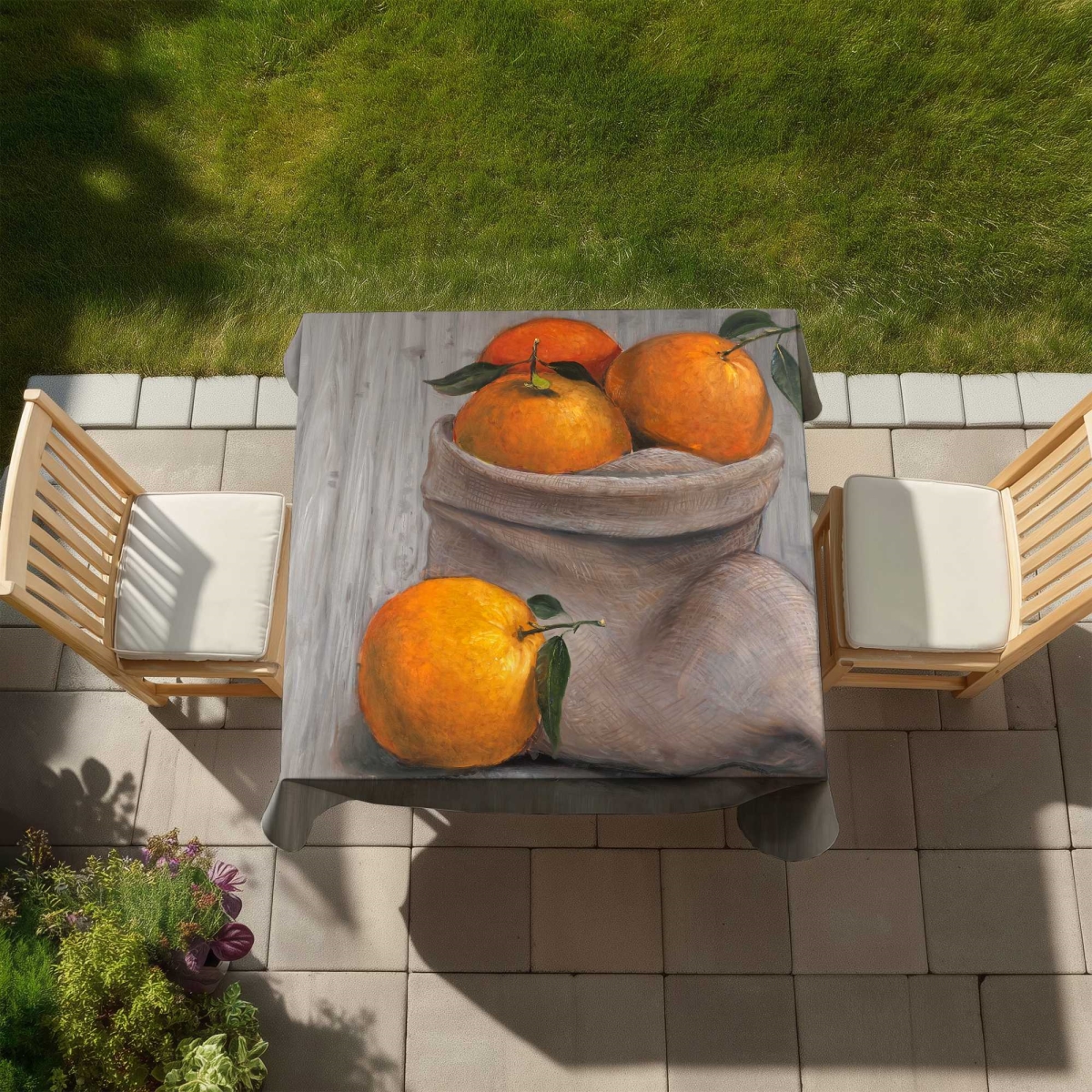 Picture of Begin Home Decor C1TC5858V30GH9 58 x 58 in. Bag of Oranges Tablecloth - Hyperrealist Kitchen Decor