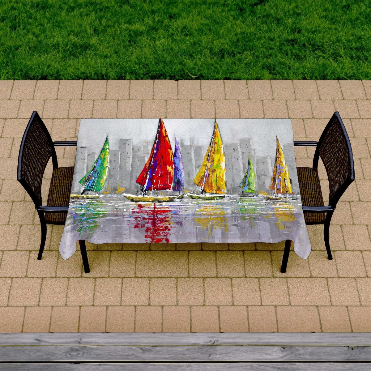 Picture of Begin Home Decor C1TCLRGEOFPBCD 58 x 102 in. Sailboats in the Wind Tablecloth - Coastal Bedroom Decor