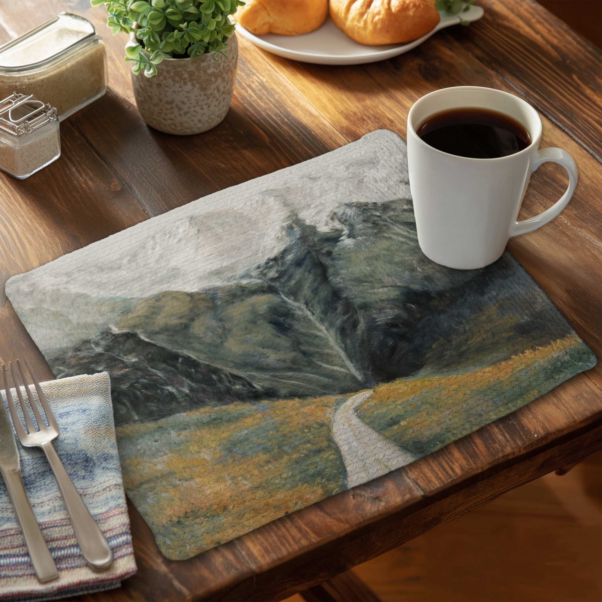 Picture of Begin Home Decor C4BP14180953WX 14 x 18 in. Mountainous Landscape Braided Polyester Placemat - Decor - Set of 4