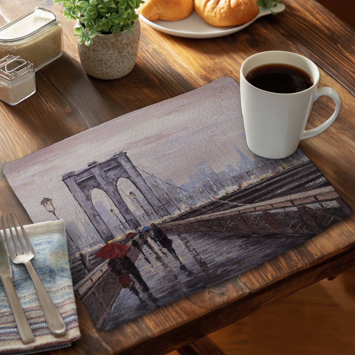 Picture of Begin Home Decor C4BP141815OP7G 14 x 18 in. Brooklyn Bridge Braided Polyester Placemat for Home Decor - Set of 4