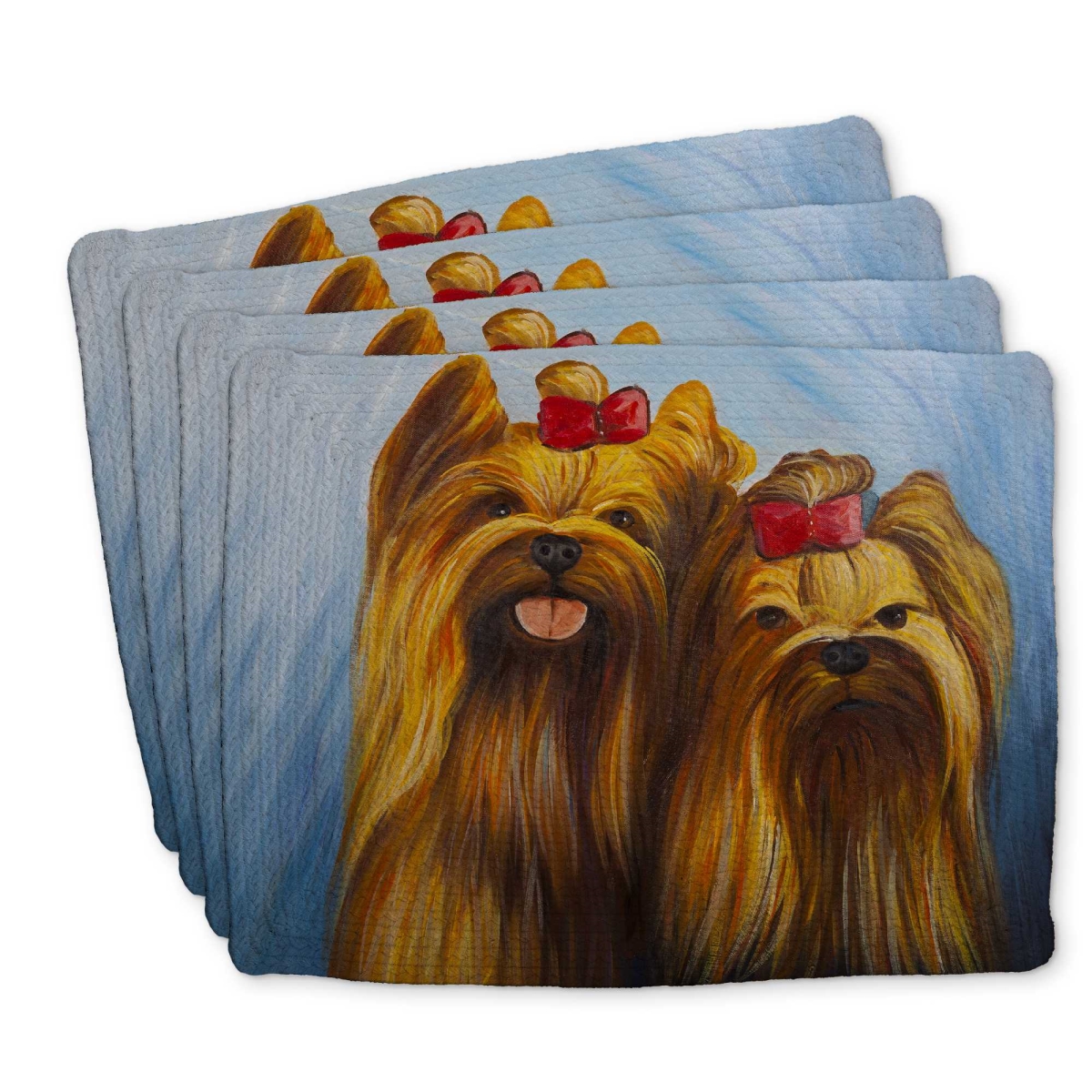Picture of Begin Home Decor C4BP14182RP8AA 14 x 18 in. Two Smiling Dogs Bow Tie Braided Polyester Placemat - Decor - Set of 4