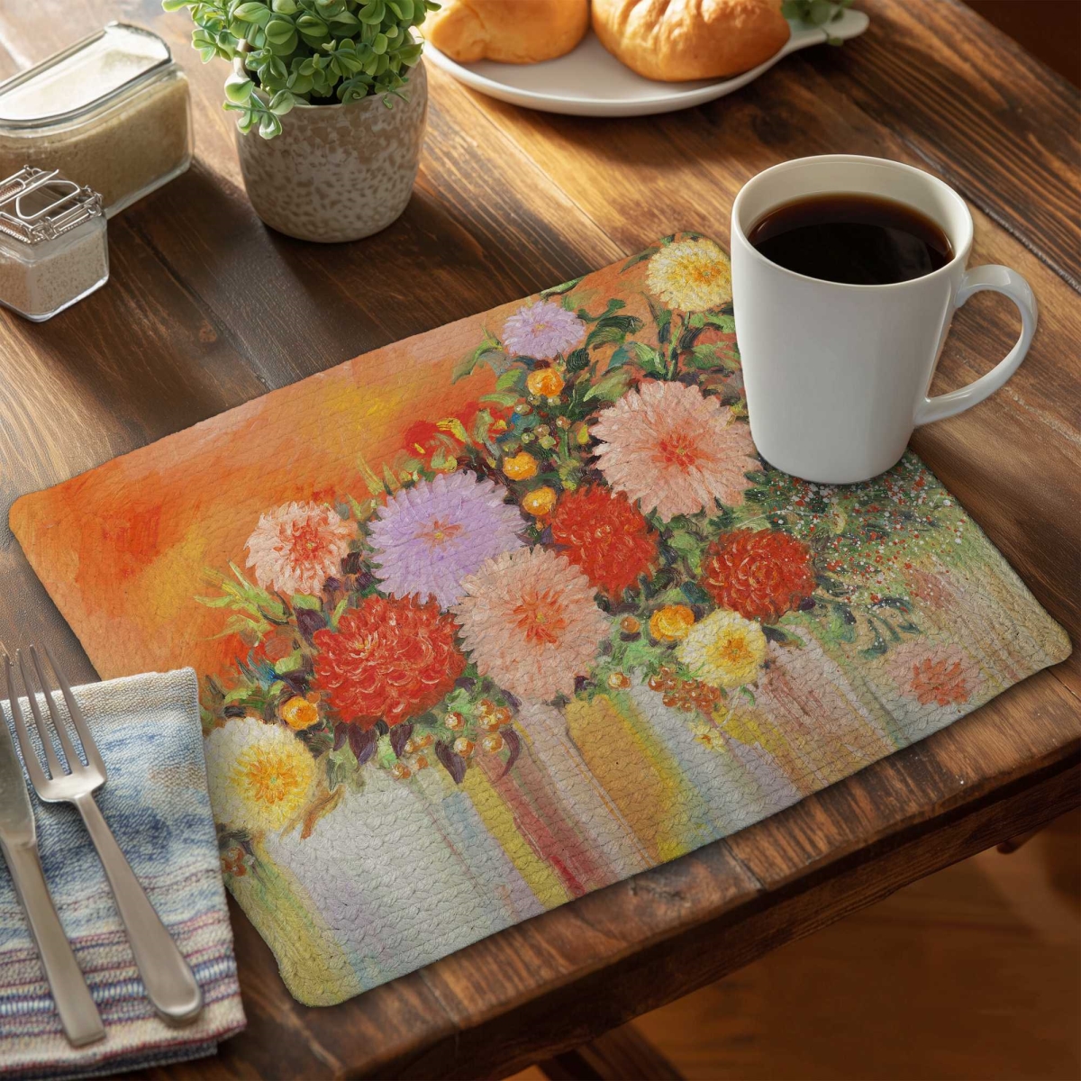 Picture of Begin Home Decor C4BP14184VRVBC 14 x 18 in. Colorful Abstract Flowers Braided Polyester Placemats - Set of 4