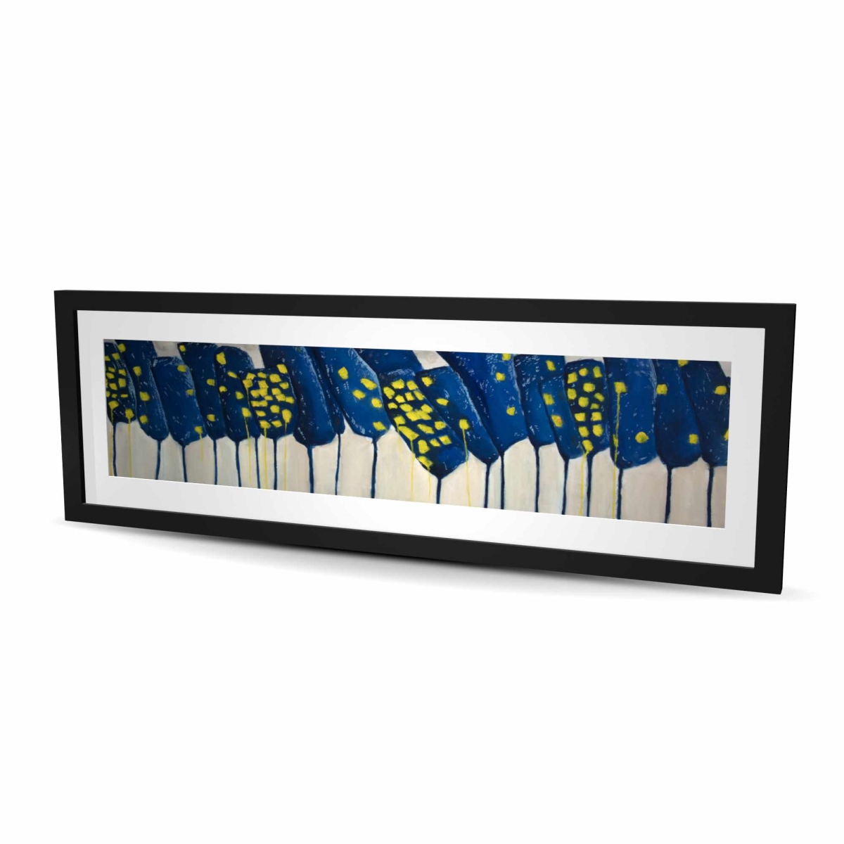C1FM1648QF72DZ 16 x 48 in. Abstract Blue Flowers - Framed Matted Print Wall Art for Home Decor