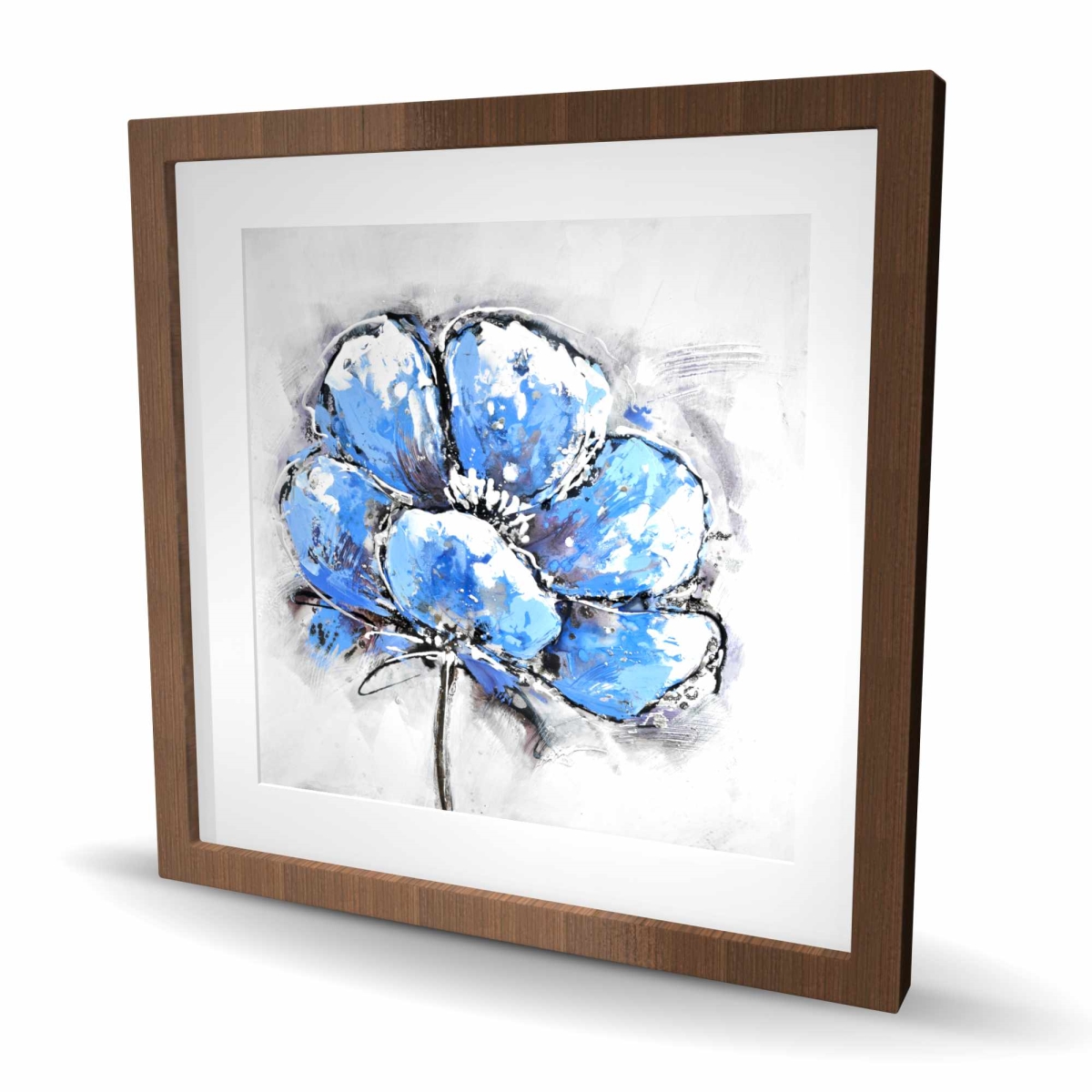 C1FM2424ED2T7N 24 x 24 in. Abstract Blue Petals Wall Art - Framed Floral Print for Home Decor