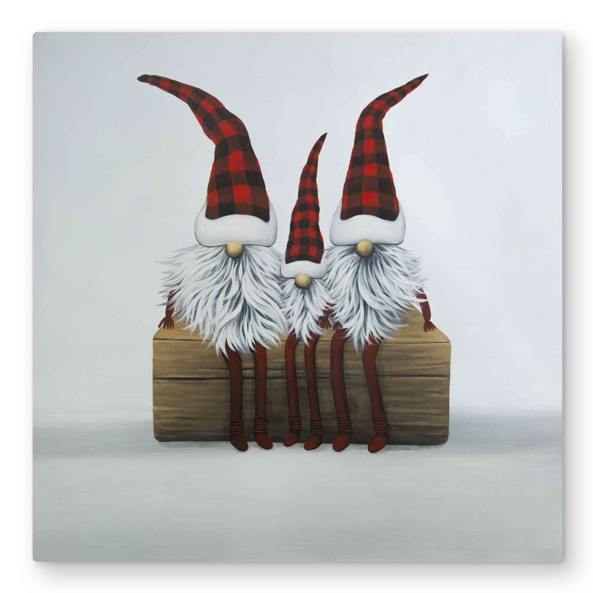 C1MP32326QKAWW 32 x 32 in. Three Christmas Gnomes Wall Art - Red Holidays Metal Print