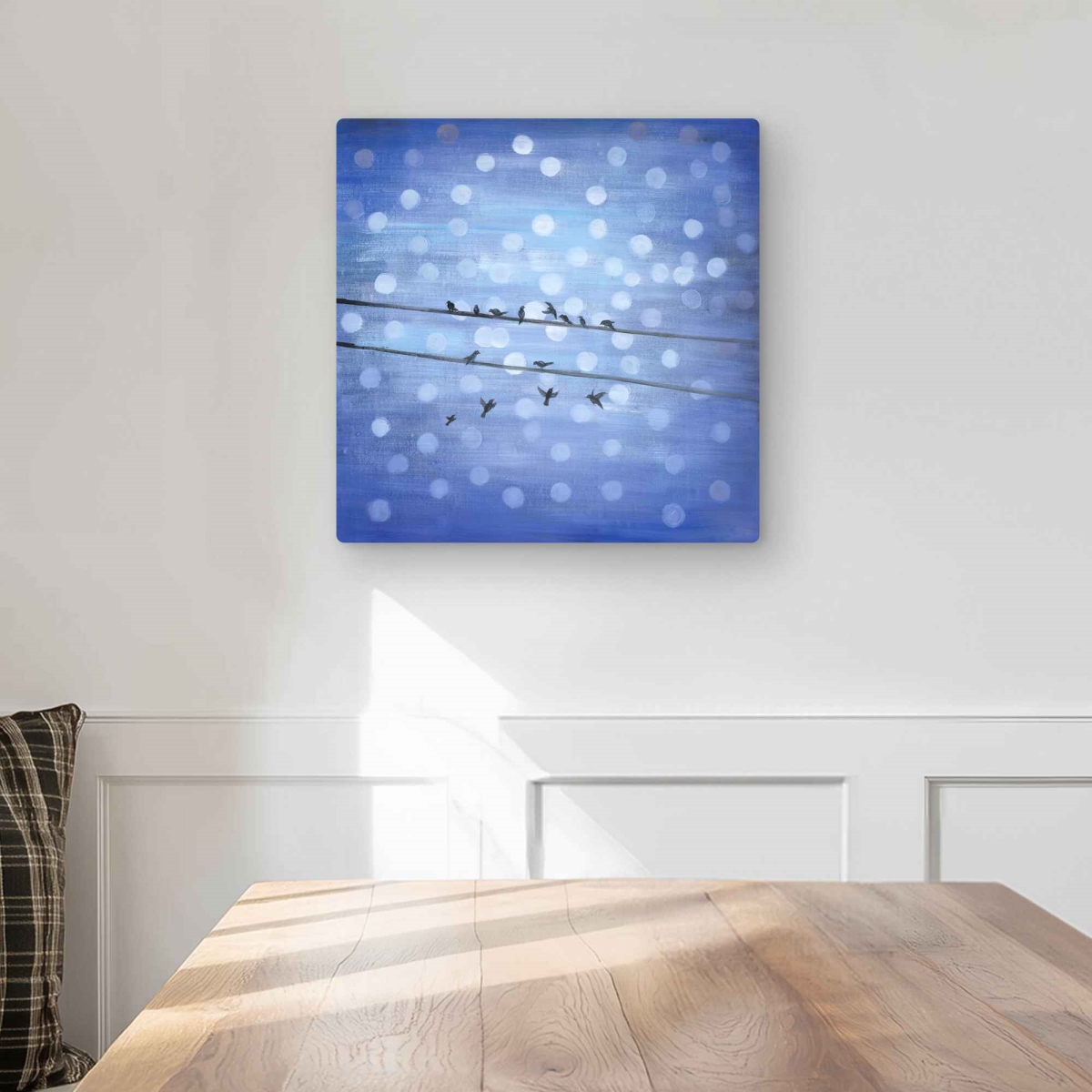 C1MP16167PD0II 16 x 16 in. Birds On Glittering Blue Sky Wall Art - Blue Shapes Metal Print Decor