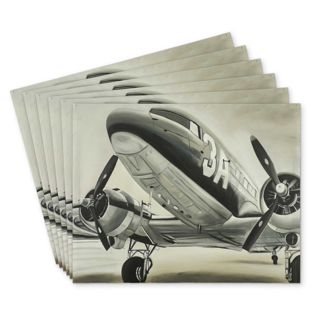 Picture of Begin Home Decor C6PP1418MNFD3M 14 x 18 in. Vintage Airplane Polyester Placemat - Home Decor Accent - Set of 6