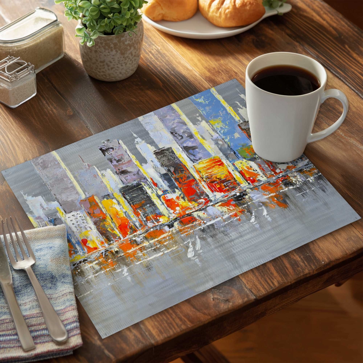 Picture of Begin Home Decor C4PP1418FYBTI4 14 x 18 in. Color Splash Cityscape - Polyester Placemat for Home Decor - Set of 4