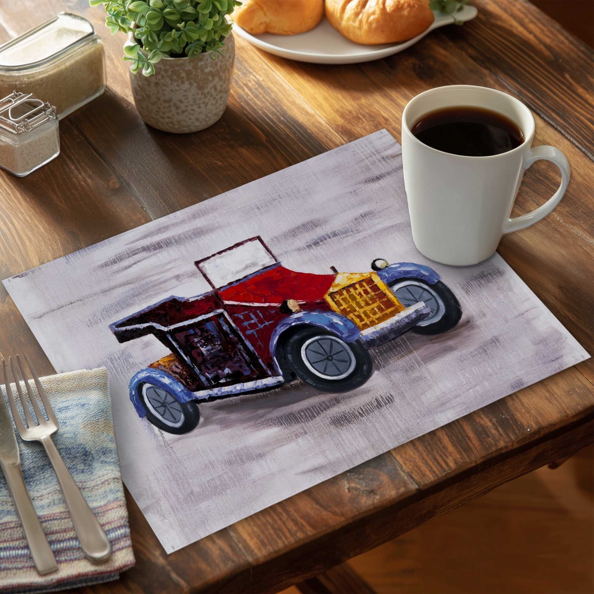 Picture of Begin Home Decor C4PP1418IE53Y7 14 x 18 in. Vintage Toy Car Polyester Placemat - Unique Design - Set of 4