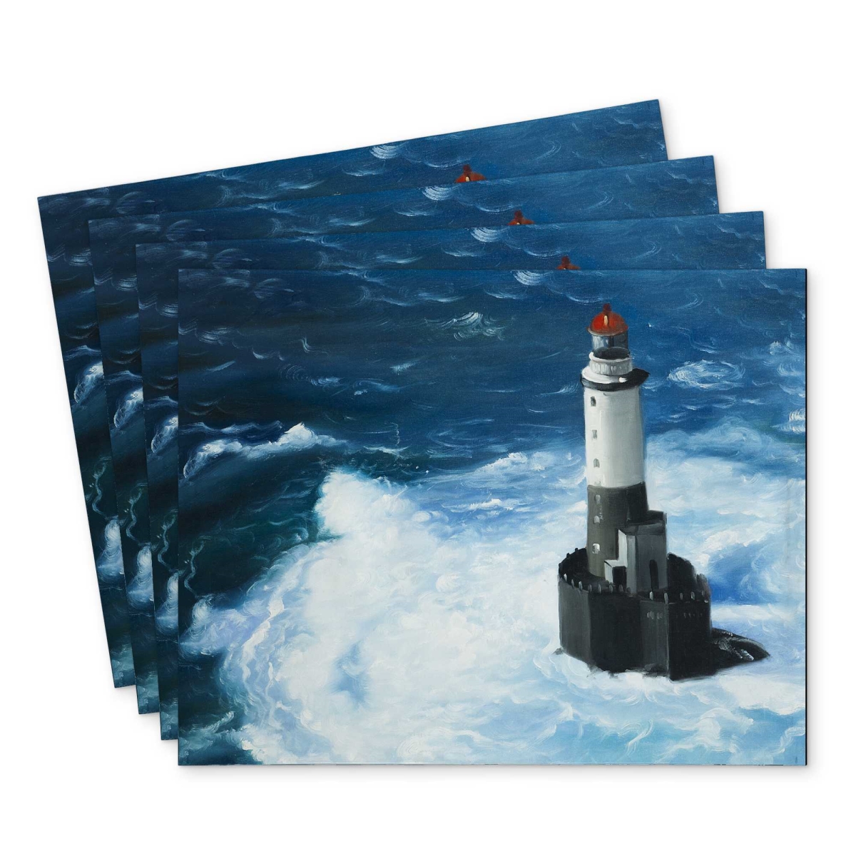 Picture of Begin Home Decor C4PP1418N27JRK 14 x 18 in. Unleashed Waves on a Lighthouse - Polyester Placemat - Set of 4