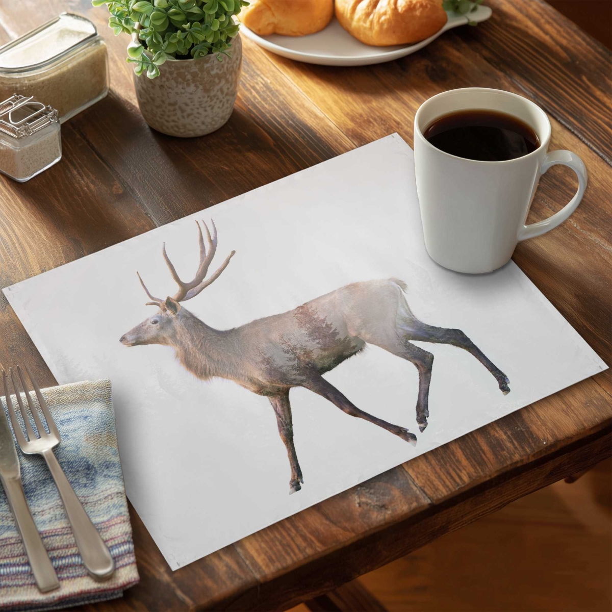 Picture of Begin Home Decor C4PP1418PMVLKJ 14 x 18 in. Deer & Forest Polyester Placemat - Home Decor Accent - Set of 4
