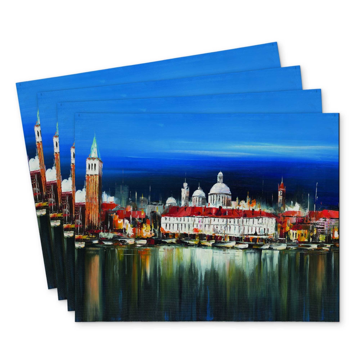 Picture of Begin Home Decor C4PP1418PRTKXD 14 x 18 in. City by Night Reflection Polyester Placemat - Home Decor - Set of 4