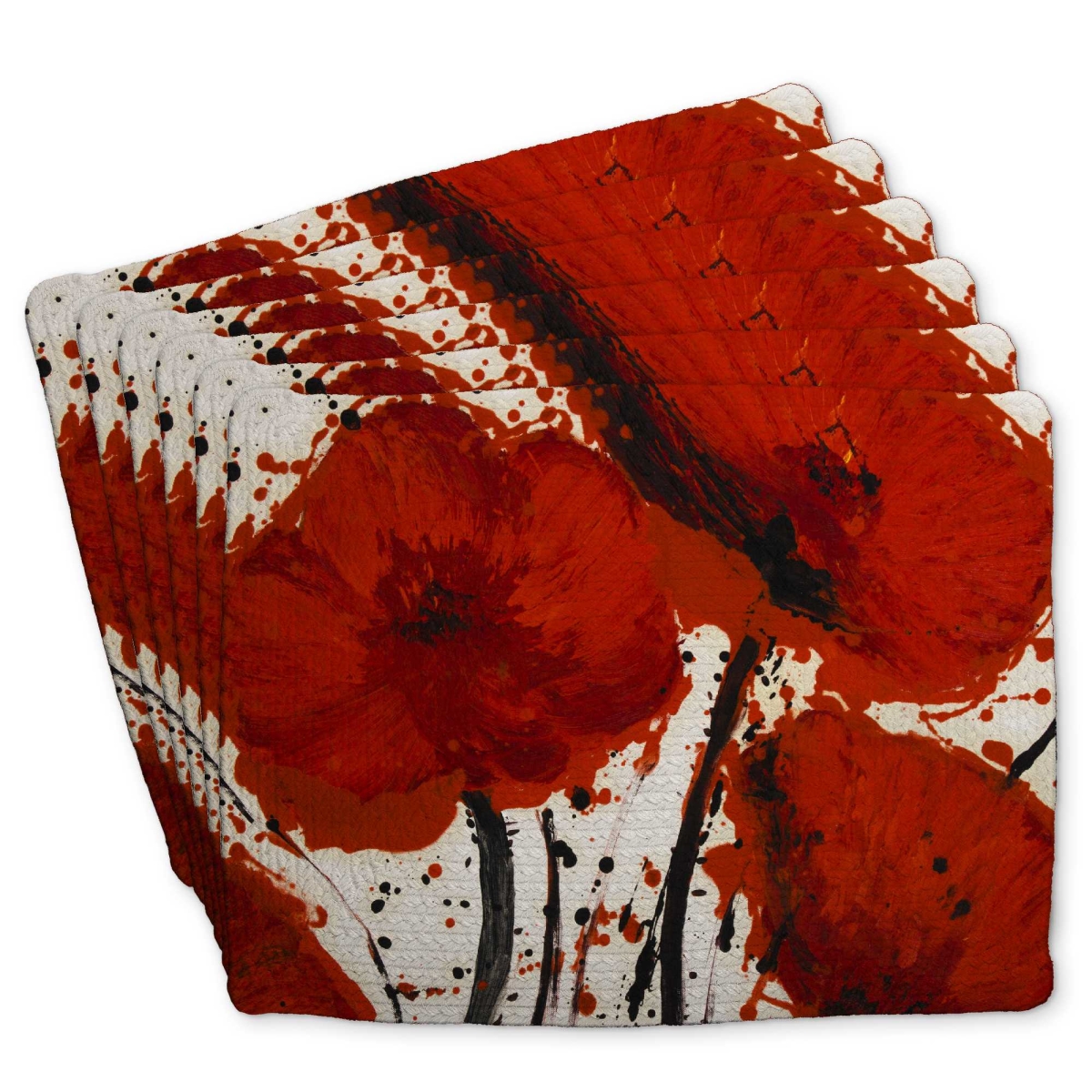 Picture of Begin Home Decor C6BP14185RONWB 14 x 18 in. Abstract Paint Splash Red Flowers - Braided Polyester Placemat - Set of 6