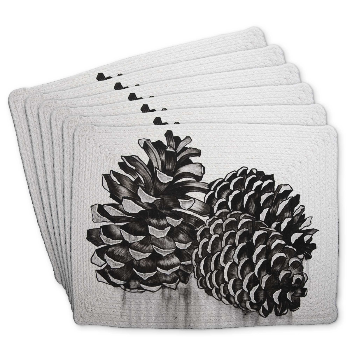 Picture of Begin Home Decor C6BP14185Z2NH2 14 x 18 in. Three Small Pine Cones Braided Polyester Placemat - Decor - Set of 6
