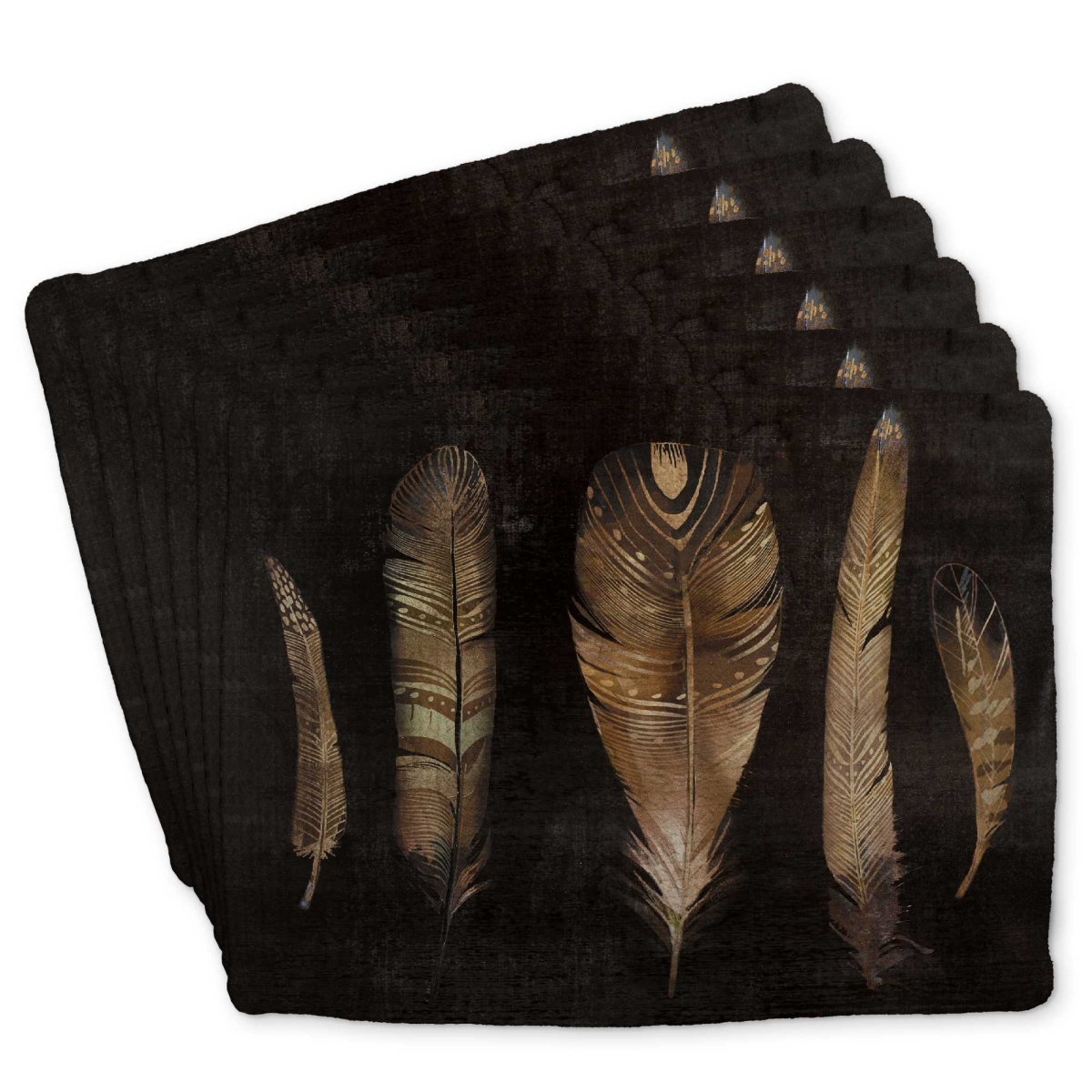 Picture of Begin Home Decor C6BP14186ZDSIQ 14 x 18 in. Brown Feather Set - Braided Polyester Placemats - Set of 6